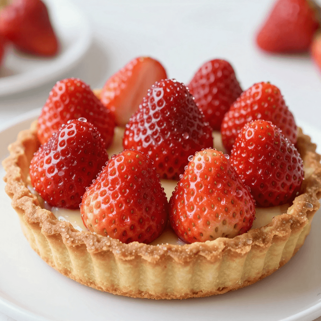 물방울이 맺힌 신선한 딸기 타르트 음식 사진