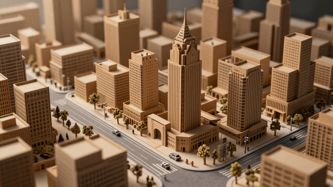 종이 상자를 오려 만든 미니어처 도시
