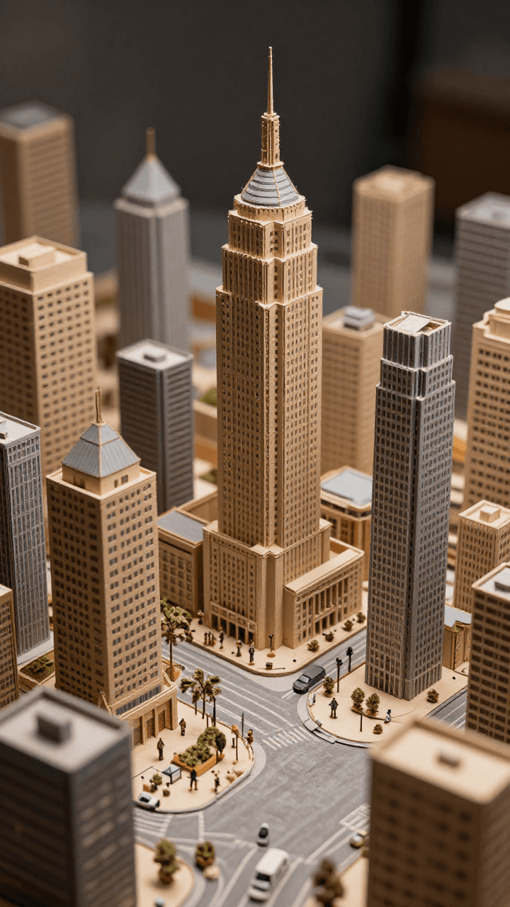 종이 상자를 오려 만든 미니어처 도시