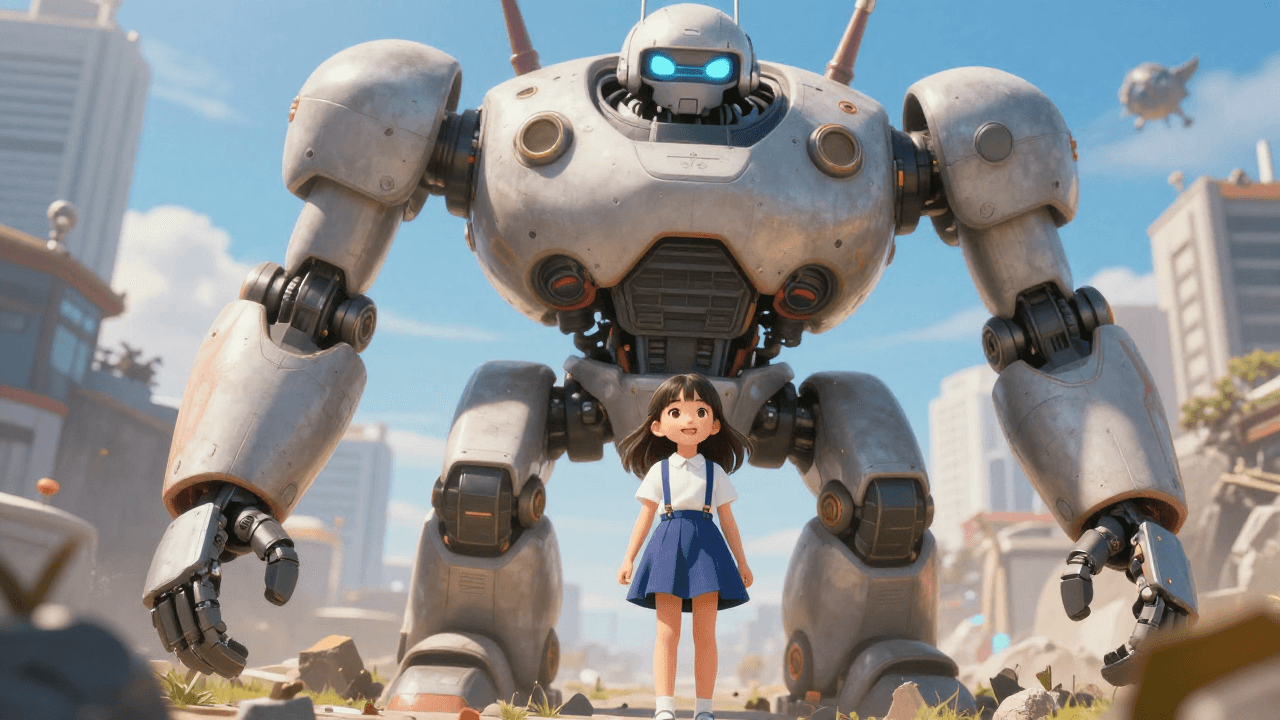 거대한 로봇과 교감하는 작은 소녀