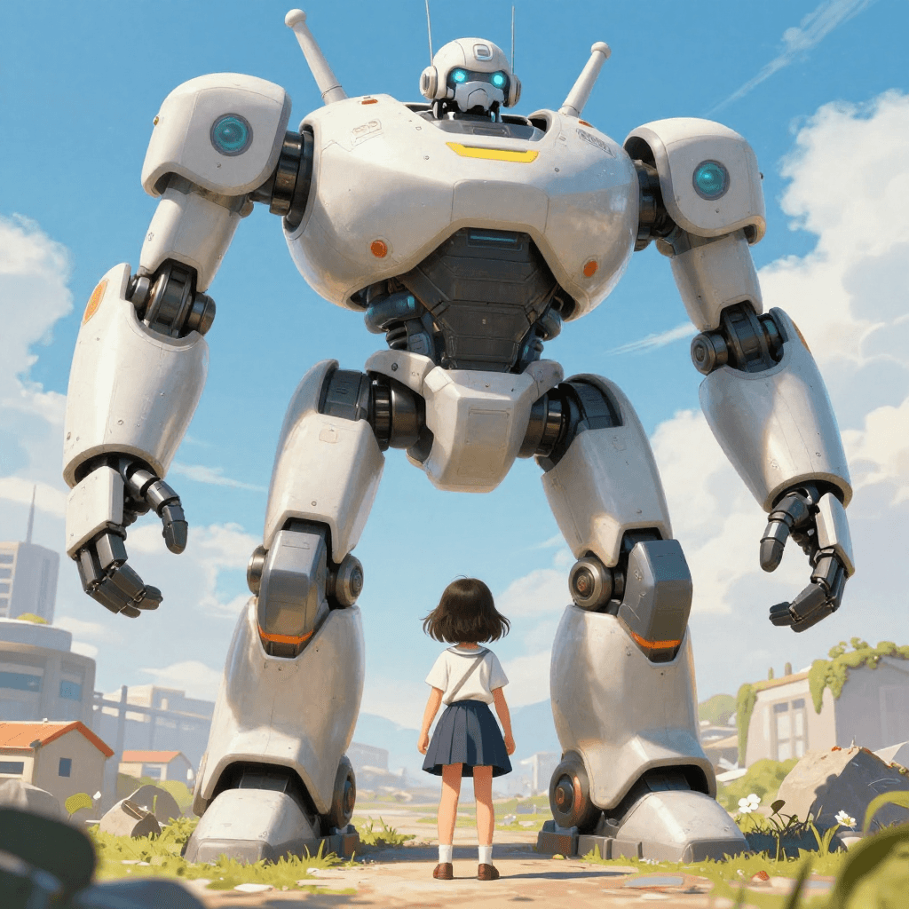 거대한 로봇과 교감하는 작은 소녀