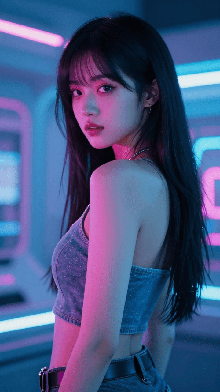 네온 빛이 감도는 사이버펑크 여성