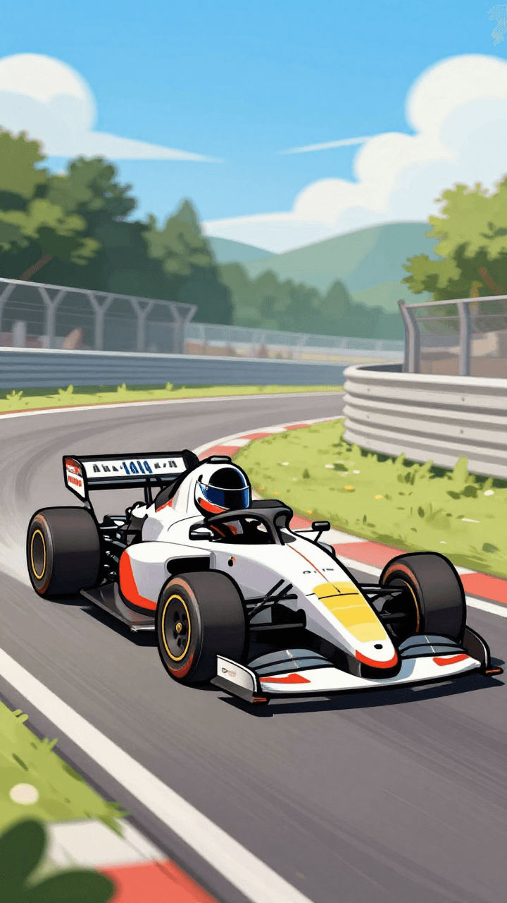 카툰 렌더링 스타일의 레이싱 자동차 경주