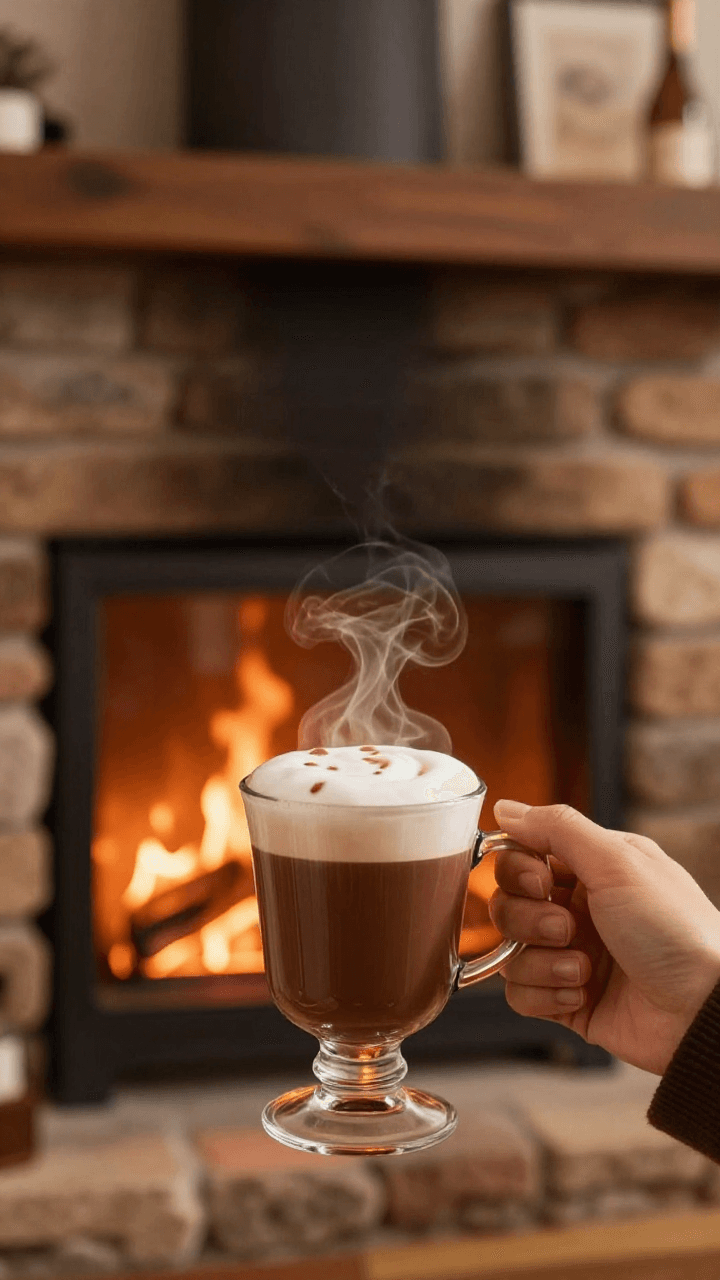 벽난로 불꽃을 바라보며 마시는 핫초코의 감성