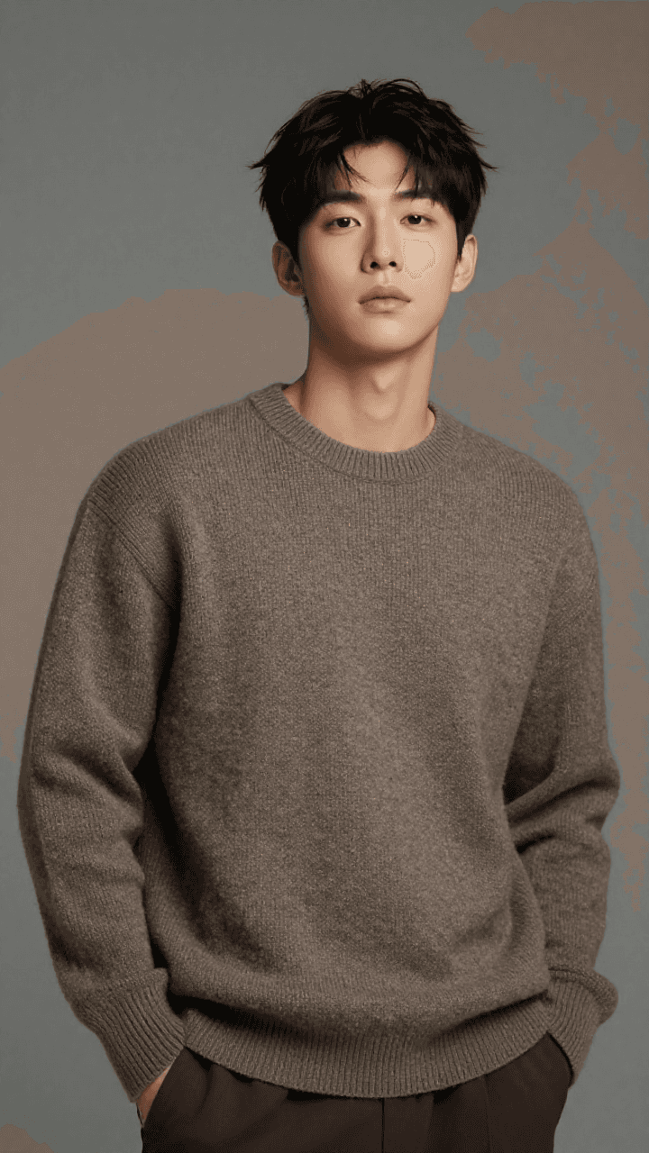 스웨터를 입은 젊은 동양 남성 모델