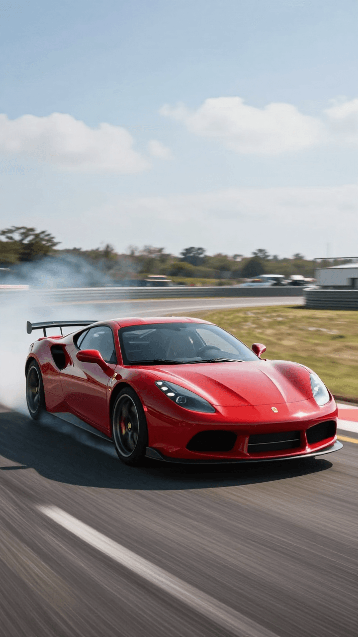 트랙 위를 드리프트 하는 붉은 스포츠카