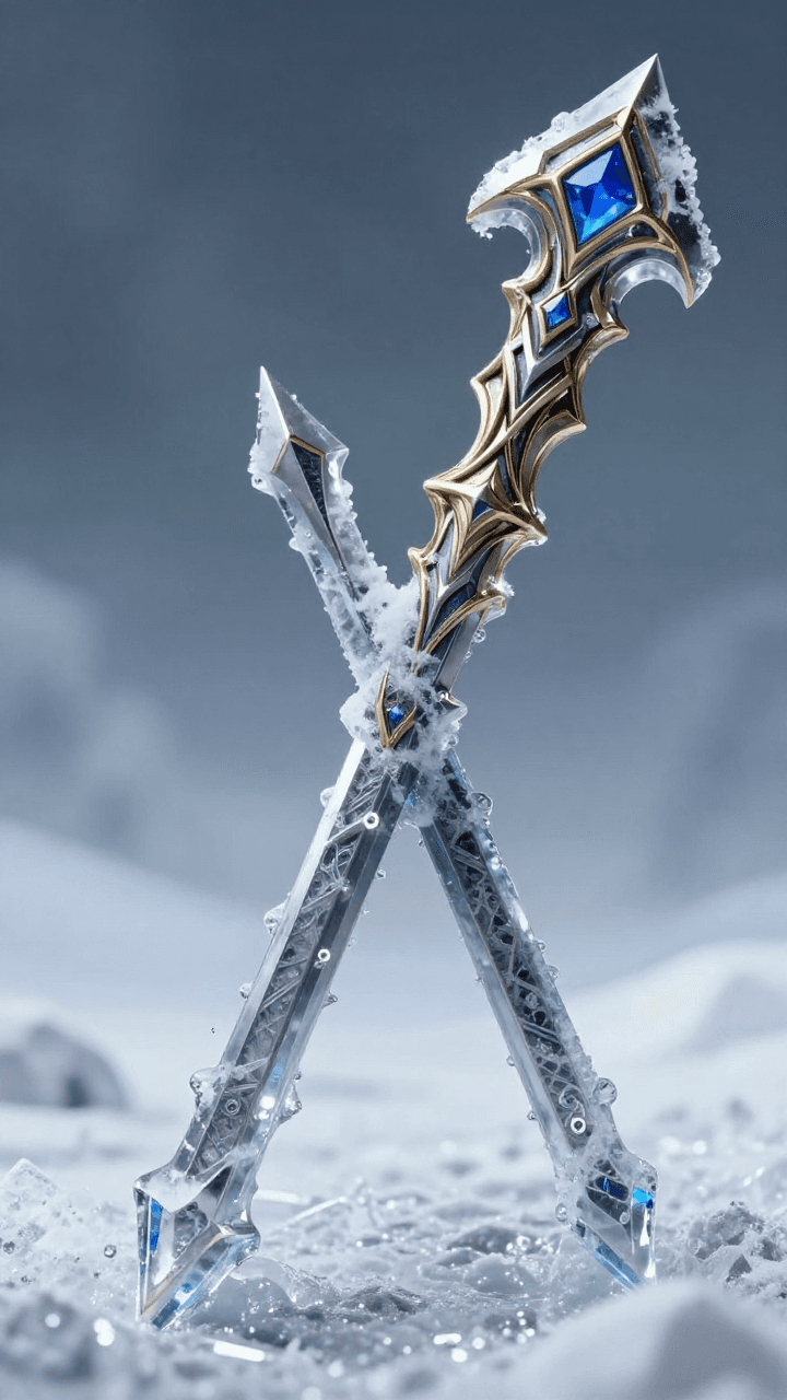 얼음과 불이 공존하는 마법 검의 클로즈업