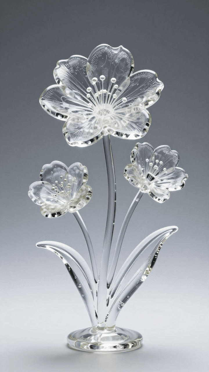 투명하고 섬세한 유리 공예로 만든 꽃